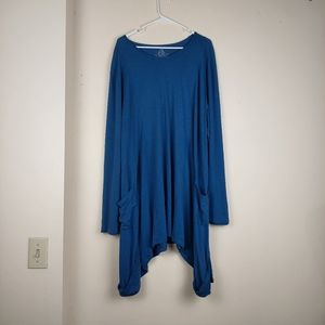 Tulip Blue Lagenlook Tunic Top Dress with Pockets
